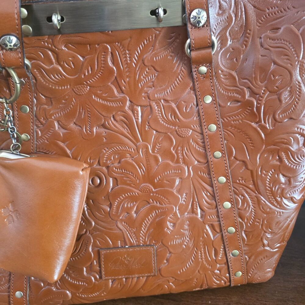 NWT Patricia Nash Benvenuto Florence Brown Tooled Large Tote Leather Studed Coin - Picture 6 of 11